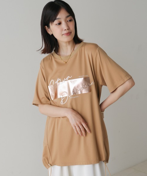 Bou Jeloud(ブージュルード)の「箔エンボスロゴチュニック(Tシャツ/カットソー・レディース・オフホワイト/キャメル/ブラック・FREE)」の3枚目の写真
