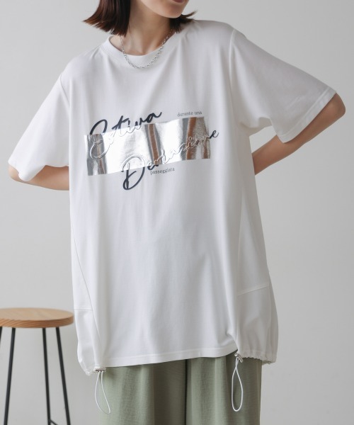 Bou Jeloud(ブージュルード)の「箔エンボスロゴチュニック(Tシャツ/カットソー・レディース・オフホワイト/キャメル/ブラック・FREE)」の1枚目の写真