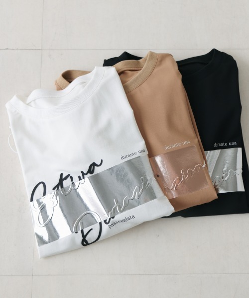 Bou Jeloud(ブージュルード)の「箔エンボスロゴチュニック(Tシャツ/カットソー・レディース・オフホワイト/キャメル/ブラック・FREE)」の7枚目の写真