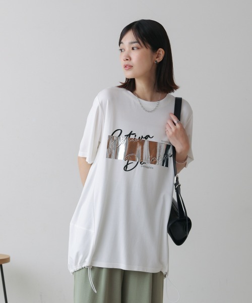 Bou Jeloud(ブージュルード)の「箔エンボスロゴチュニック(Tシャツ/カットソー・レディース・オフホワイト/キャメル/ブラック・FREE)」の9枚目の写真