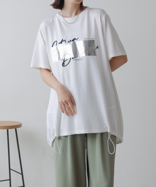 Bou Jeloud(ブージュルード)の「箔エンボスロゴチュニック(Tシャツ/カットソー・レディース・オフホワイト/キャメル/ブラック・FREE)」の10枚目の写真