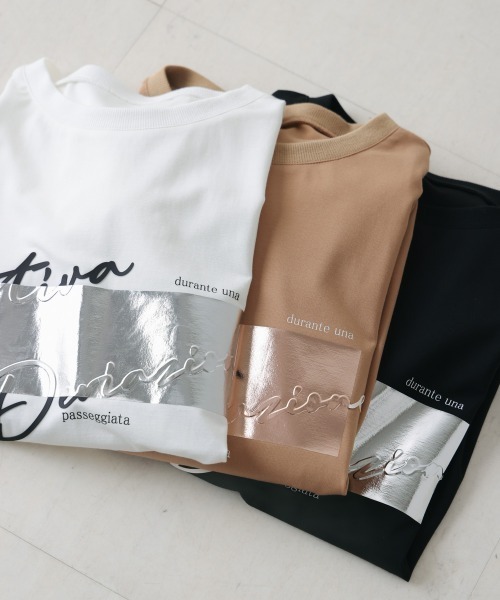 Bou Jeloud(ブージュルード)の「箔エンボスロゴチュニック(Tシャツ/カットソー・レディース・オフホワイト/キャメル/ブラック・FREE)」の15枚目の写真