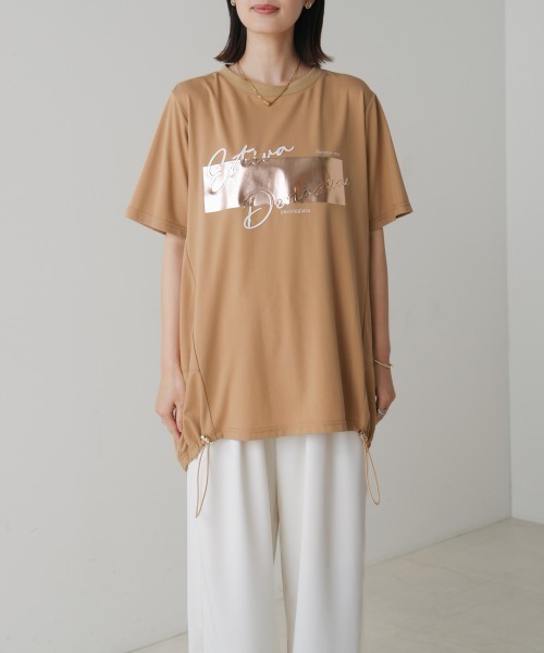Bou Jeloud(ブージュルード)の「箔エンボスロゴチュニック(Tシャツ/カットソー・レディース・オフホワイト/キャメル/ブラック・FREE)」の5枚目の写真