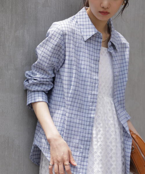 FREE'S MART（フリーズマート）の「◆シアースリムシャツ（シャツ/ブラウス・レディース・ブルー系その他/ホワイト/ブラウン・FREE）」の3枚目の写真