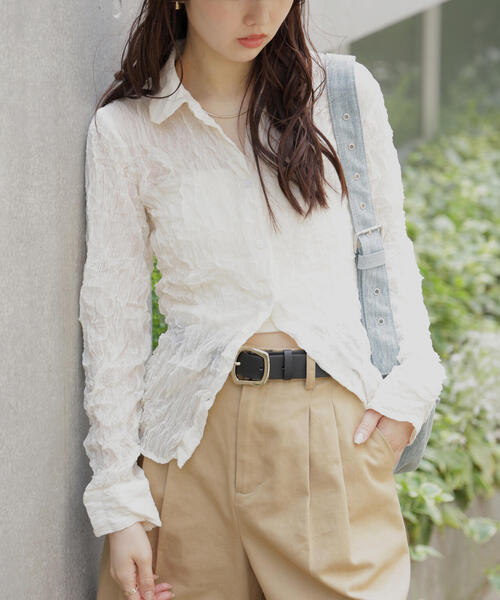 FREE'S MART（フリーズマート）の「◆シアースリムシャツ（シャツ/ブラウス・レディース・ブルー系その他/ホワイト/ブラウン・FREE）」の2枚目の写真