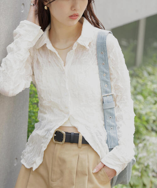 FREE'S MART（フリーズマート）の「◆シアースリムシャツ（シャツ/ブラウス・レディース・ブルー系その他/ホワイト/ブラウン・FREE）」の21枚目の写真