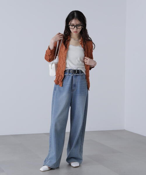 FREE'S MART（フリーズマート）の「◆シアースリムシャツ（シャツ/ブラウス・レディース・ブルー系その他/ホワイト/ブラウン・FREE）」の4枚目の写真