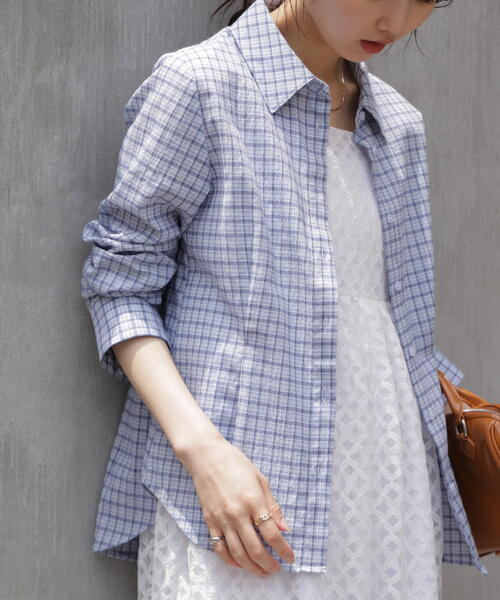 FREE'S MART（フリーズマート）の「◆シアースリムシャツ（シャツ/ブラウス・レディース・ブルー系その他/ホワイト/ブラウン・FREE）」の7枚目の写真