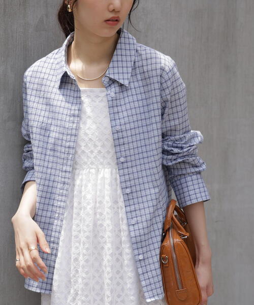 FREE'S MART（フリーズマート）の「◆シアースリムシャツ（シャツ/ブラウス・レディース・ブルー系その他/ホワイト/ブラウン・FREE）」の8枚目の写真