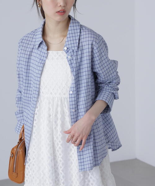 FREE'S MART（フリーズマート）の「◆シアースリムシャツ（シャツ/ブラウス・レディース・ブルー系その他/ホワイト/ブラウン・FREE）」の12枚目の写真