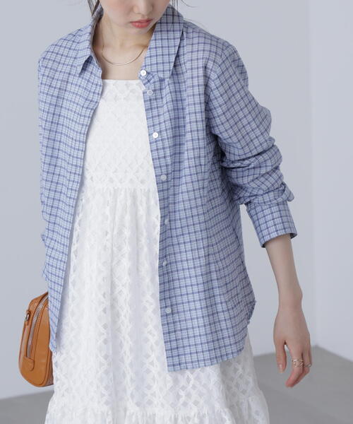 FREE'S MART（フリーズマート）の「◆シアースリムシャツ（シャツ/ブラウス・レディース・ブルー系その他/ホワイト/ブラウン・FREE）」の13枚目の写真