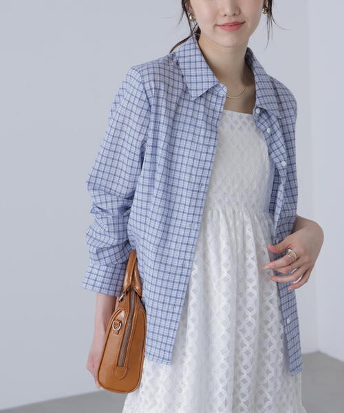 FREE'S MART（フリーズマート）の「◆シアースリムシャツ（シャツ/ブラウス・レディース・ブルー系その他/ホワイト/ブラウン・FREE）」の14枚目の写真