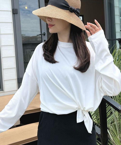 Futier land(フューティアランド)の「UVカット率 99.6%サイドスリットトップス/ラッシュガード(Tシャツ/カットソー・レディース・ホワイト/ピンク/イエロー/ブラック・FREE)」の13枚目の写真