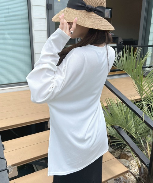 Futier land(フューティアランド)の「UVカット率 99.6%サイドスリットトップス/ラッシュガード(Tシャツ/カットソー・レディース・ホワイト/ピンク/イエロー/ブラック・FREE)」の11枚目の写真