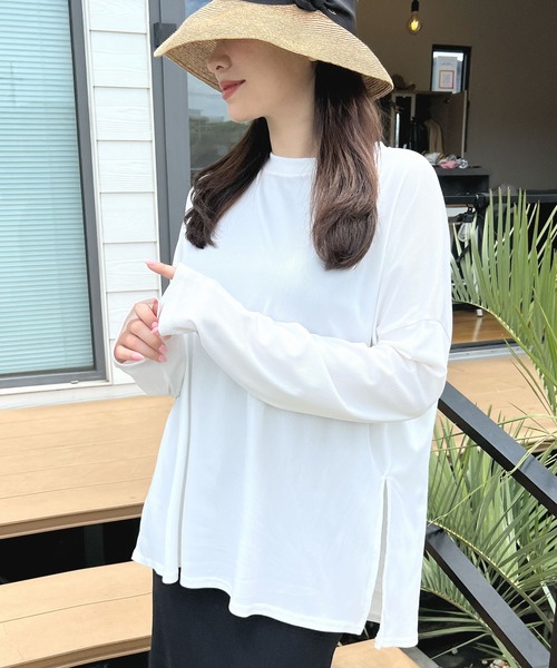 Futier land(フューティアランド)の「UVカット率 99.6%サイドスリットトップス/ラッシュガード(Tシャツ/カットソー・レディース・ホワイト/ピンク/イエロー/ブラック・FREE)」の10枚目の写真