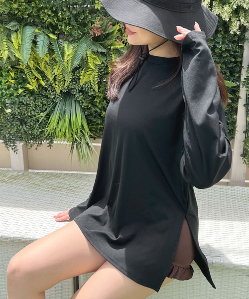 Futier land(フューティアランド)の「UVカット率 99.6%サイドスリットトップス/ラッシュガード(Tシャツ/カットソー・レディース・ホワイト/ピンク/イエロー/ブラック・FREE)」の7枚目の写真