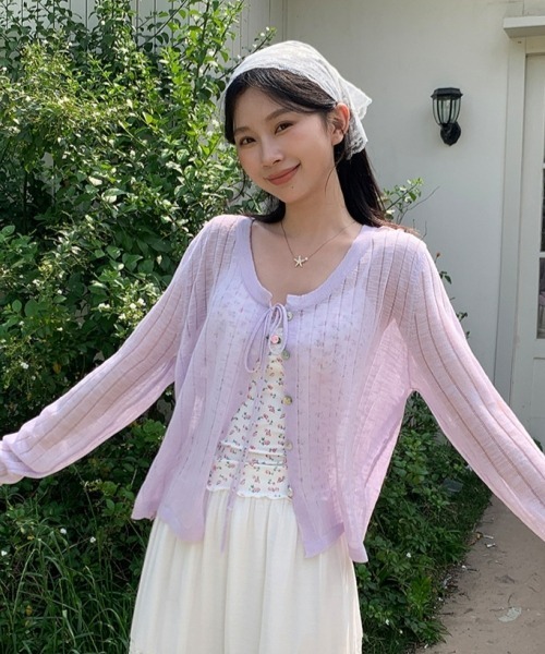 gossip!ロサンゼルス(ゴシップロサンゼルス)の「【Y2Kガーリー】シアー感ロングスリーブカーディガン(カーディガン/ボレロ・レディース・ホワイト/ラベンダー/ブルー・FREE)」の1枚目の写真