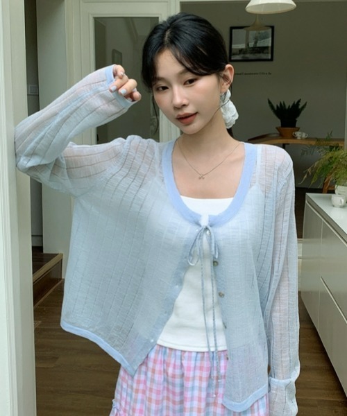 gossip!ロサンゼルス(ゴシップロサンゼルス)の「【Y2Kガーリー】シアー感ロングスリーブカーディガン(カーディガン/ボレロ・レディース・ホワイト/ラベンダー/ブルー・FREE)」の3枚目の写真