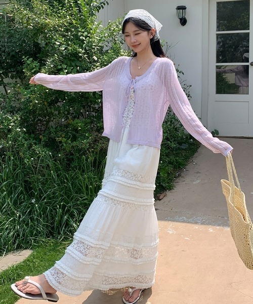 gossip!ロサンゼルス(ゴシップロサンゼルス)の「【Y2Kガーリー】シアー感ロングスリーブカーディガン(カーディガン/ボレロ・レディース・ホワイト/ラベンダー/ブルー・FREE)」の4枚目の写真