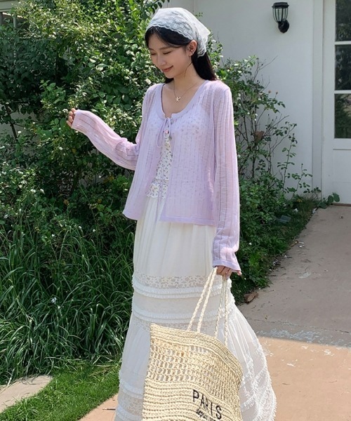 gossip!ロサンゼルス(ゴシップロサンゼルス)の「【Y2Kガーリー】シアー感ロングスリーブカーディガン(カーディガン/ボレロ・レディース・ホワイト/ラベンダー/ブルー・FREE)」の5枚目の写真