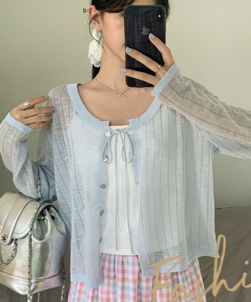 gossip!ロサンゼルス(ゴシップロサンゼルス)の「【Y2Kガーリー】シアー感ロングスリーブカーディガン(カーディガン/ボレロ・レディース・ホワイト/ラベンダー/ブルー・FREE)」の18枚目の写真