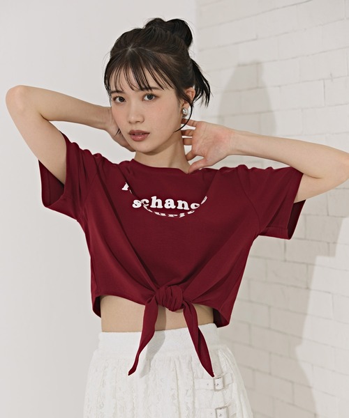 REDYAZEL(レディアゼル)の「フロントリボンTシャツ(Tシャツ/カットソー・レディース・ボルドー/ブラック/オフホワイト・FREE)」の3枚目の写真