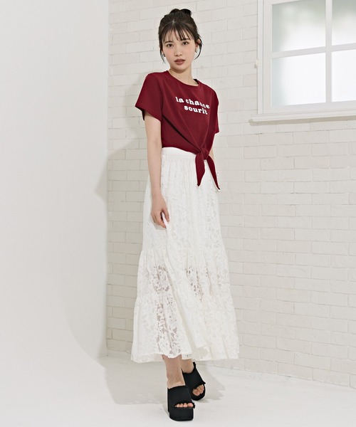 REDYAZEL(レディアゼル)の「フロントリボンTシャツ(Tシャツ/カットソー・レディース・ボルドー/ブラック/オフホワイト・FREE)」の7枚目の写真