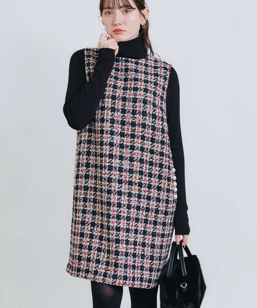 PICCIN PERLA（ピッチンペルラ）の「ポケットパールツイードワンピース（ワンピース・レディース・レッド系その他/ブルー系その他・M/S）」の2枚目の写真