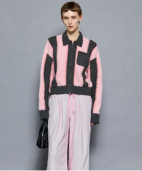 MAISON SPECIAL(メゾンスペシャル)の「Soutien Collar Stripe Zip Knit Cardigan/ステンカラーストライプジップニットカーデ(カーディガン/ボレロ・レディース・ピンク/ブルー・FREE)」の6枚目の写真