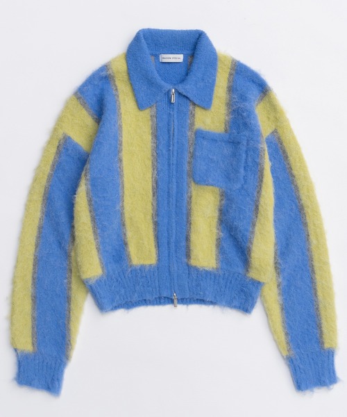 MAISON SPECIAL(メゾンスペシャル)の「Soutien Collar Stripe Zip Knit Cardigan/ステンカラーストライプジップニットカーデ(カーディガン/ボレロ・レディース・ピンク/ブルー・FREE)」の9枚目の写真
