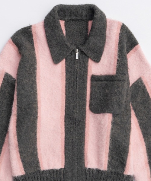 MAISON SPECIAL(メゾンスペシャル)の「Soutien Collar Stripe Zip Knit Cardigan/ステンカラーストライプジップニットカーデ(カーディガン/ボレロ・レディース・ピンク/ブルー・FREE)」の11枚目の写真