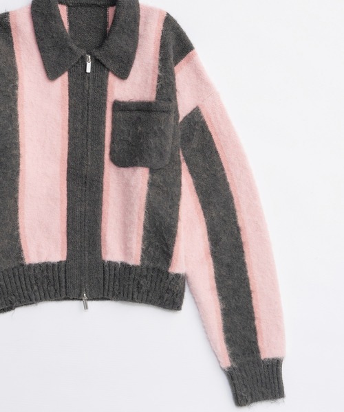 MAISON SPECIAL(メゾンスペシャル)の「Soutien Collar Stripe Zip Knit Cardigan/ステンカラーストライプジップニットカーデ(カーディガン/ボレロ・レディース・ピンク/ブルー・FREE)」の13枚目の写真