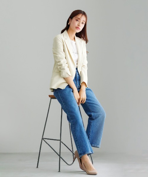 WHITE JOOLA(ホワイトジョーラ)の「UVカット・速乾・接触冷感・防シワ・ストレッチ・洗える【多機能すぎるジャケット】ダブルピケクロス・テーラードジャケット(テーラードジャケット・レディース・アイボリー/ネイビー/ブラック・S/L/M)」の4枚目の写真