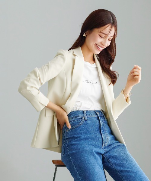 WHITE JOOLA(ホワイトジョーラ)の「UVカット・速乾・接触冷感・防シワ・ストレッチ・洗える【多機能すぎるジャケット】ダブルピケクロス・テーラードジャケット(テーラードジャケット・レディース・アイボリー/ネイビー/ブラック・S/L/M)」の16枚目の写真