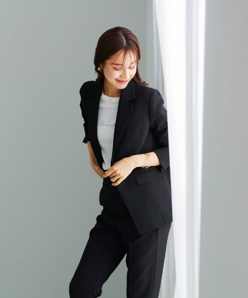 WHITE JOOLA(ホワイトジョーラ)の「UVカット・速乾・接触冷感・防シワ・ストレッチ・洗える【多機能すぎるジャケット】ダブルピケクロス・テーラードジャケット(テーラードジャケット・レディース・アイボリー/ネイビー/ブラック・S/L/M)」の6枚目の写真