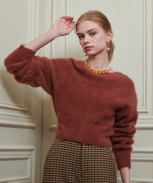 LOULOU WILLOUGHBY】カシミヤブレンドファー加工Vカーディガン