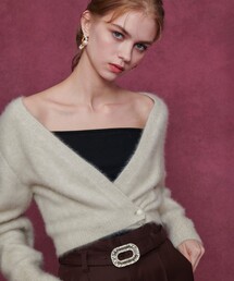 【LOULOU WILLOUGHBY】カシミヤブレンドファー加工Ｖカーディガン