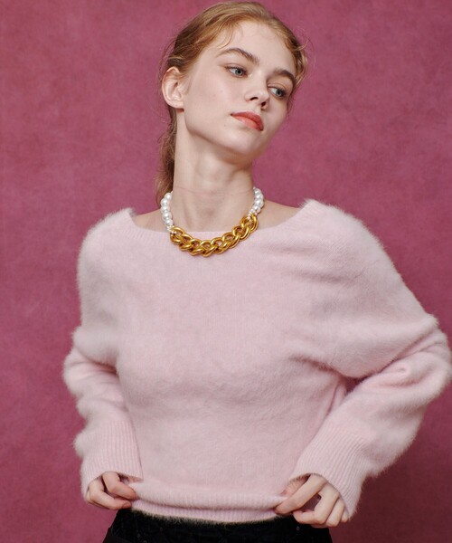 LOULOU WILLOUGHBY】カシミヤブレンドファー加工Vカーディガン