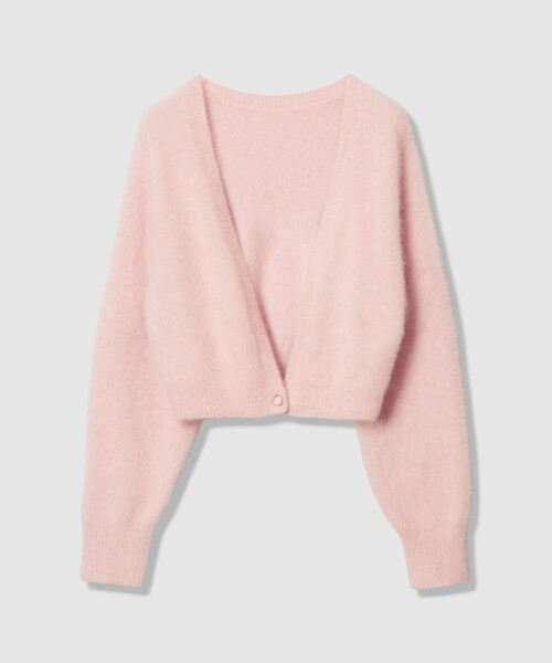 LOULOU WILLOUGHBY】カシミヤブレンドファー加工Vカーディガン