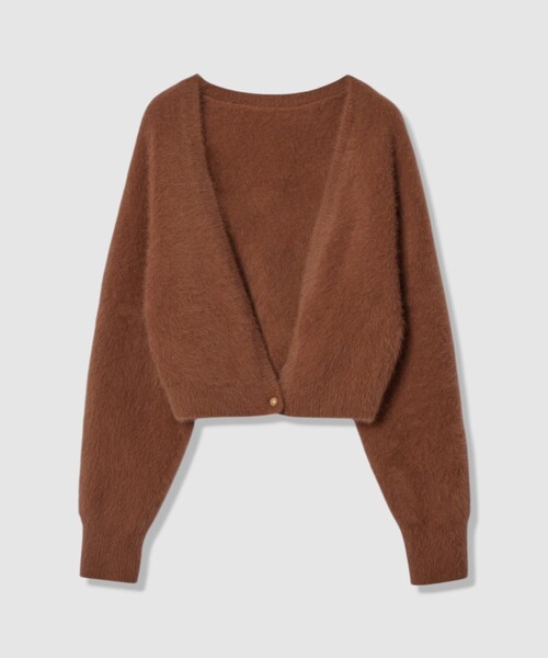 LOULOU WILLOUGHBY】カシミヤブレンドファー加工Vカーディガン