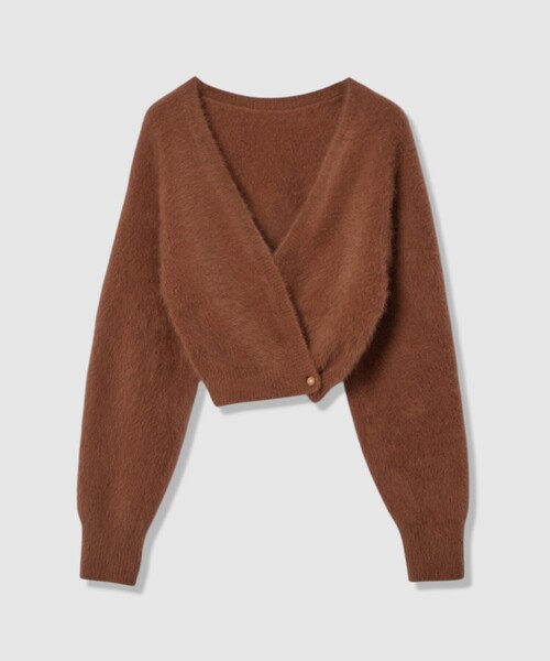 LOULOU WILLOUGHBY】カシミヤブレンドファー加工Vカーディガン