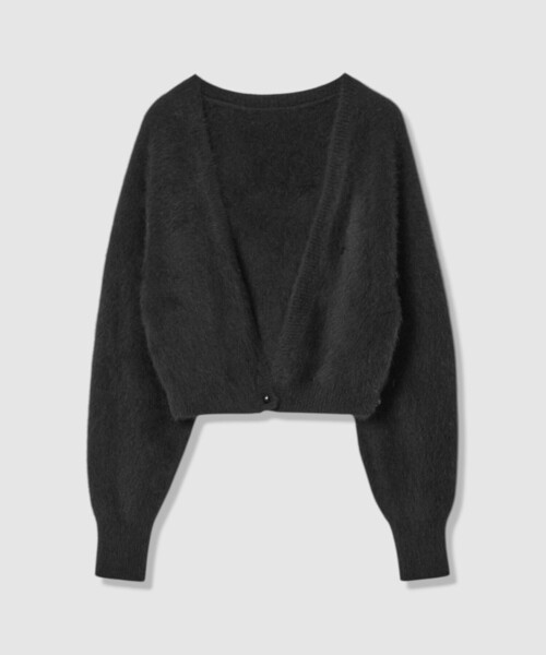 LOULOU WILLOUGHBY】カシミヤブレンドファー加工Vカーディガン