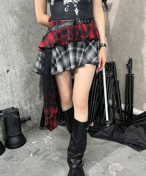 パンクレイヤードチェックイレヘムスカート（スカート）｜Figments