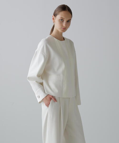 セール】◇ストレッチジョーゼットジャケット（ノーカラージャケット