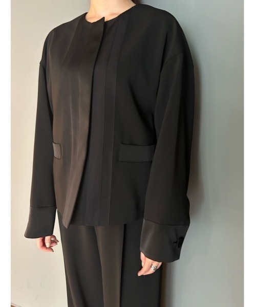 セール】◇ストレッチジョーゼットジャケット（ノーカラージャケット