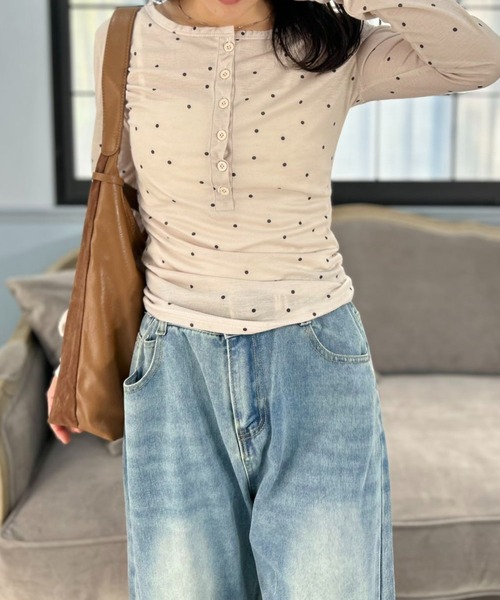 mebole（メボレ）の「Airy Dot Button Top（Tシャツ/カットソー・レディース・アイボリー/グレー・FREE）」の14枚目の写真