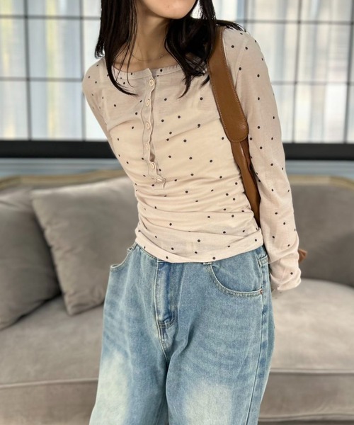 mebole（メボレ）の「Airy Dot Button Top（Tシャツ/カットソー・レディース・アイボリー/グレー・FREE）」の13枚目の写真