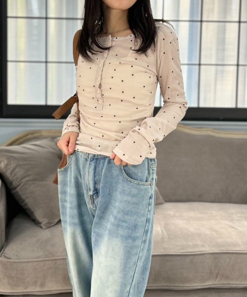 mebole（メボレ）の「Airy Dot Button Top（Tシャツ/カットソー・レディース・アイボリー/グレー・FREE）」の20枚目の写真