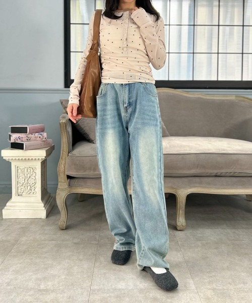 mebole（メボレ）の「Airy Dot Button Top（Tシャツ/カットソー・レディース・アイボリー/グレー・FREE）」の22枚目の写真