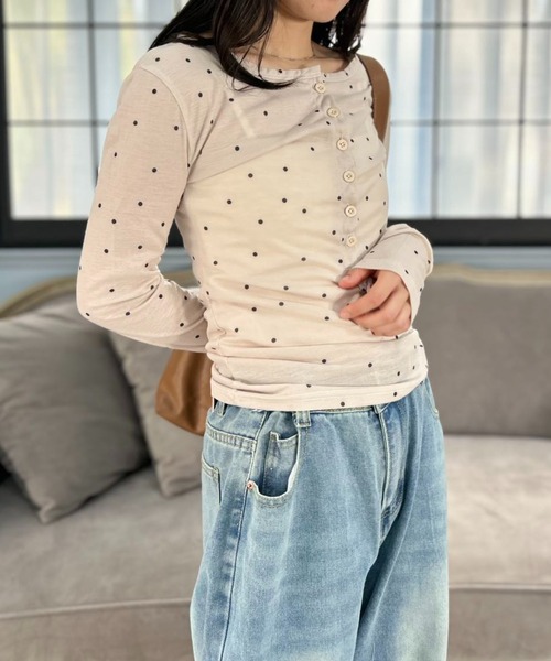 mebole（メボレ）の「Airy Dot Button Top（Tシャツ/カットソー・レディース・アイボリー/グレー・FREE）」の15枚目の写真